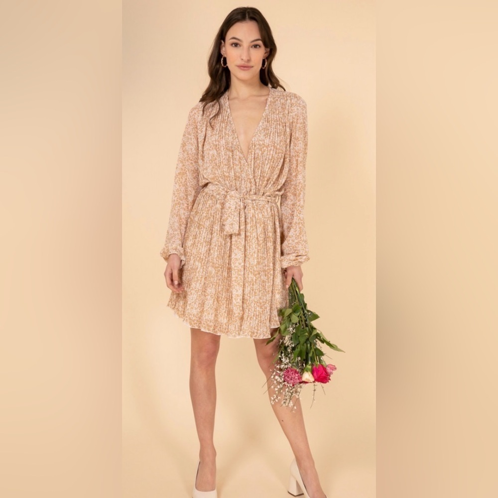 LOVIE & Co Plumba Pleated Dress in Blush Pink Tones Puffy sleeves Size Medium